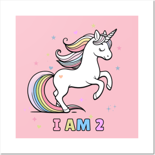 Magical Unicorn Birthday T-Shirt – I Am 2 – Perfect for Toddler Celebrations Posters and Art